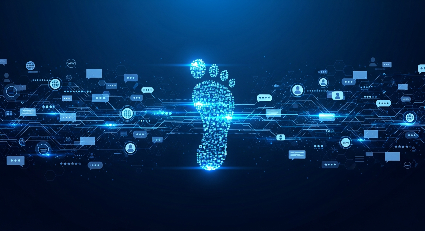 Digital footprint concept showing interconnected online presence elements